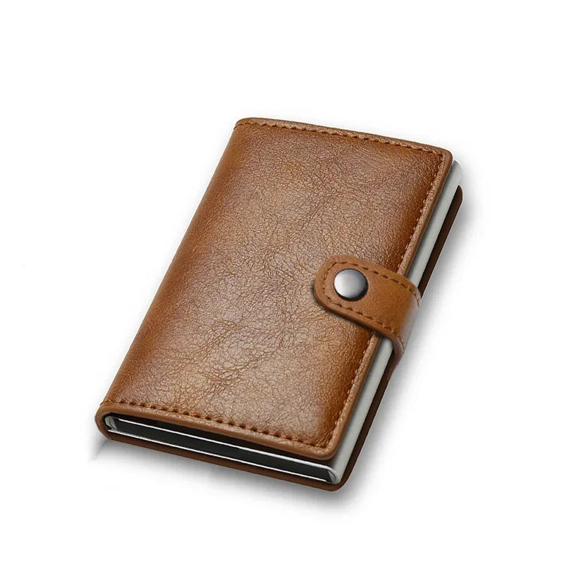 Porte-Cartes en Cuir Marron pour Homme avec Fermoir à Bouton