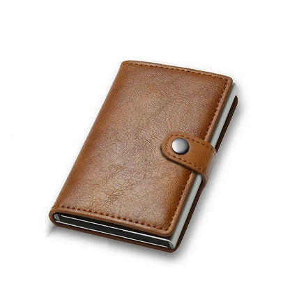 Porte-Cartes en Cuir Marron pour Homme avec Fermoir à Bouton
