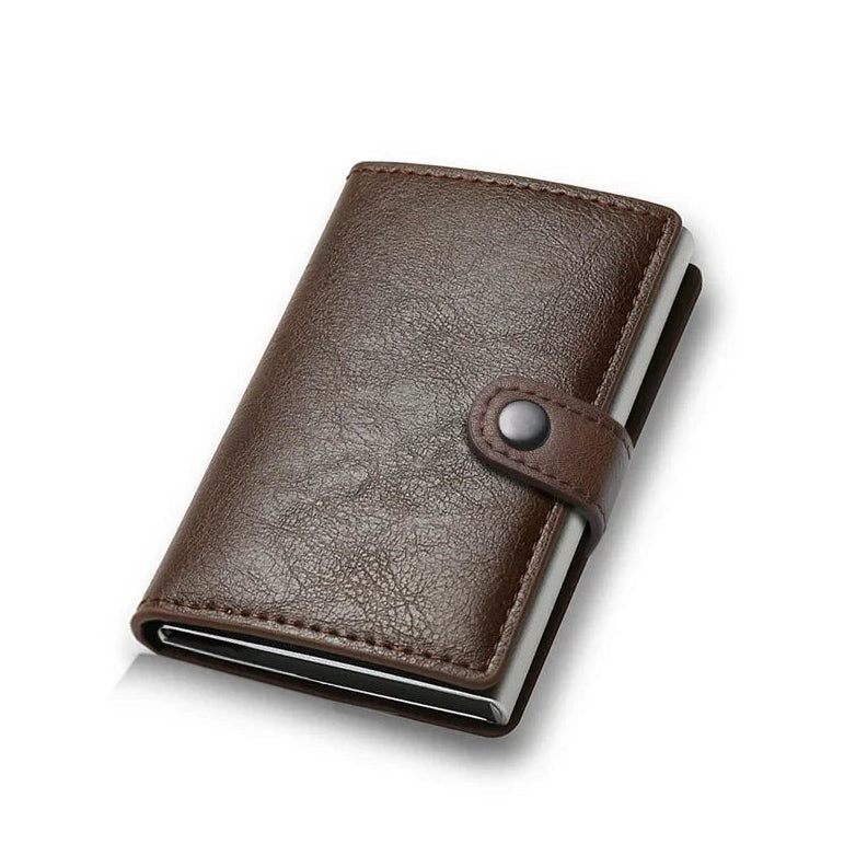 Porte-Cartes en Cuir Marron pour Homme avec Fermoir à Bouton