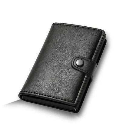 Porte-Cartes en Cuir Marron pour Homme avec Fermoir à Bouton