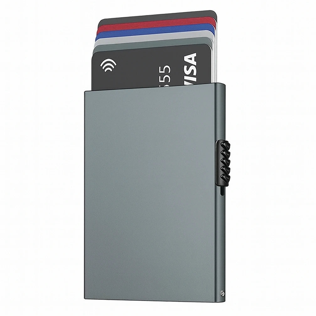 Porte-Cartes en Aluminium Noir pour Homme avec Glissière