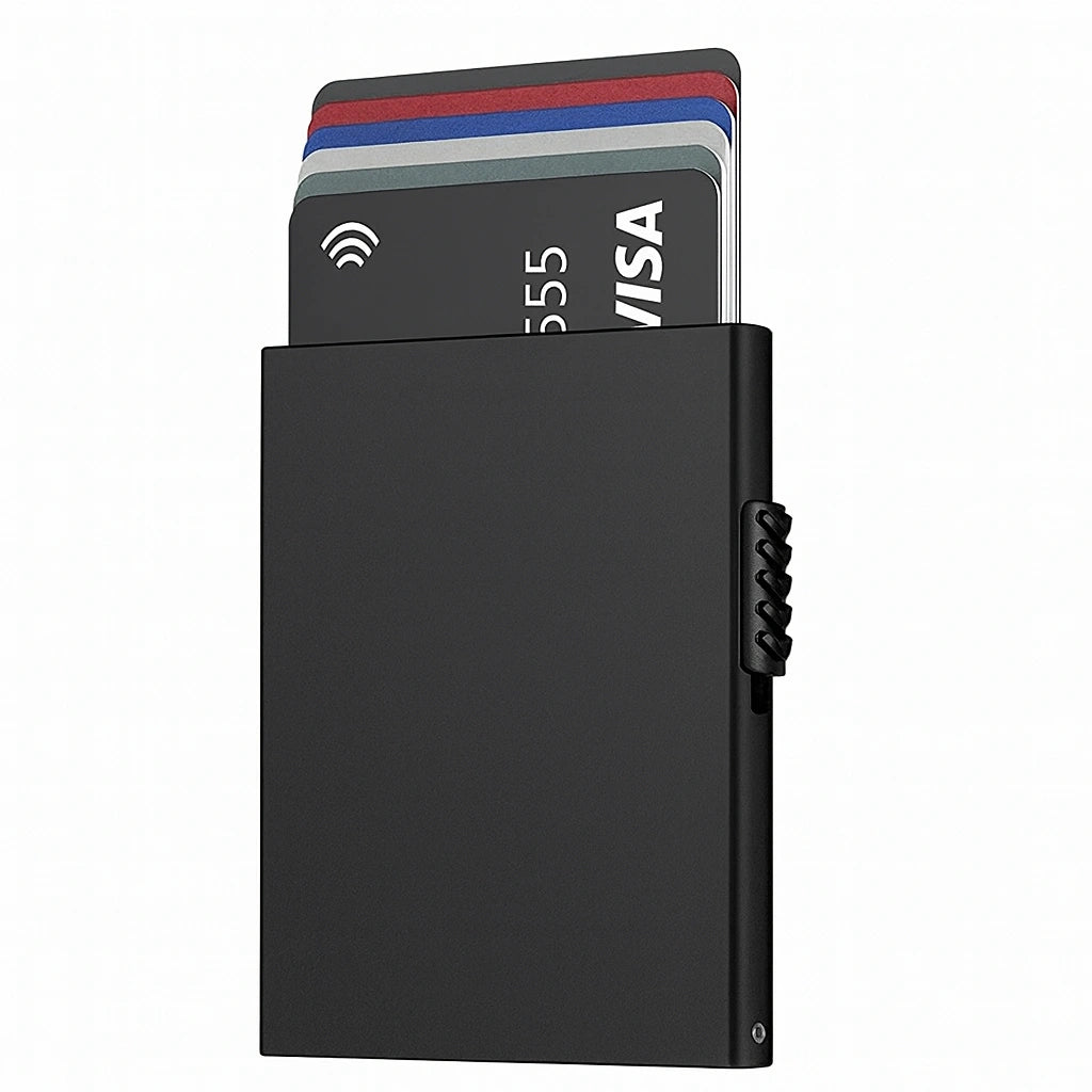 Porte-Cartes en Aluminium Noir pour Homme avec Glissière
