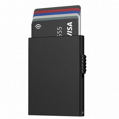 Porte-Cartes en Aluminium Noir pour Homme avec Glissière