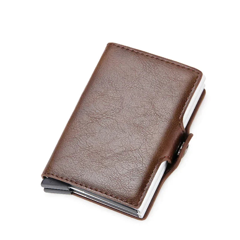 Porte-Cartes en Cuir Bleu pour Homme avec Mécanisme Pop-Up
