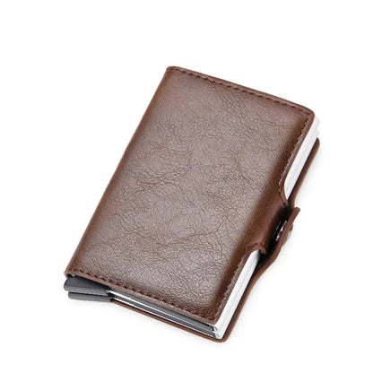 Porte-Cartes en Cuir Bleu pour Homme avec Mécanisme Pop-Up