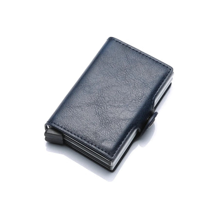 Porte-Cartes en Cuir Bleu pour Homme avec Mécanisme Pop-Up