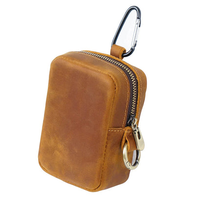Porte-Monnaie de Ceinture en Cuir Marron avec Mousqueton