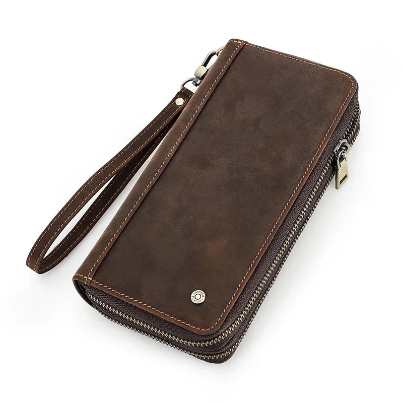 Portefeuille en Cuir Véritable pour Homme avec Fermeture Zippée