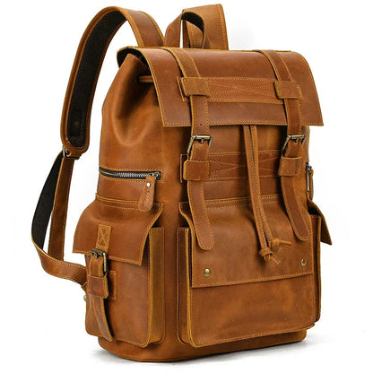 Sac à Dos Cuir Vintage Homme à Rabat - Look Aventurier Robuste
