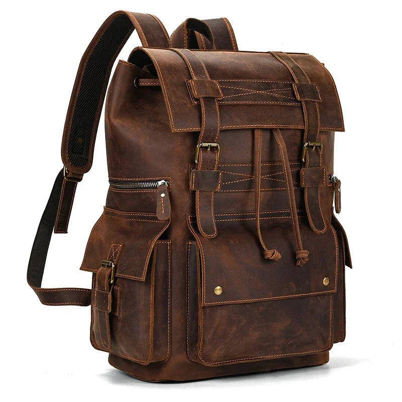 Sac à Dos Cuir Vintage Homme à Rabat - Look Aventurier Robuste