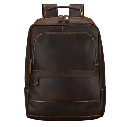 Sac à Dos en Cuir Marron Foncé pour Homme - Allure Structurée