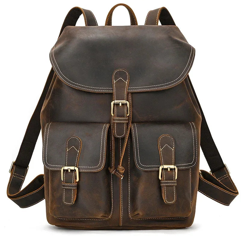 Sac à Dos Homme en Cuir Vintage - Rabat à Boucles Marquant