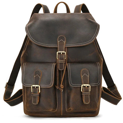 Sac à Dos Homme en Cuir Vintage - Rabat à Boucles Marquant