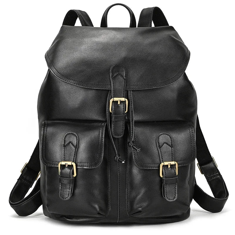 Sac à Dos Homme en Cuir Vintage - Rabat à Boucles Marquant