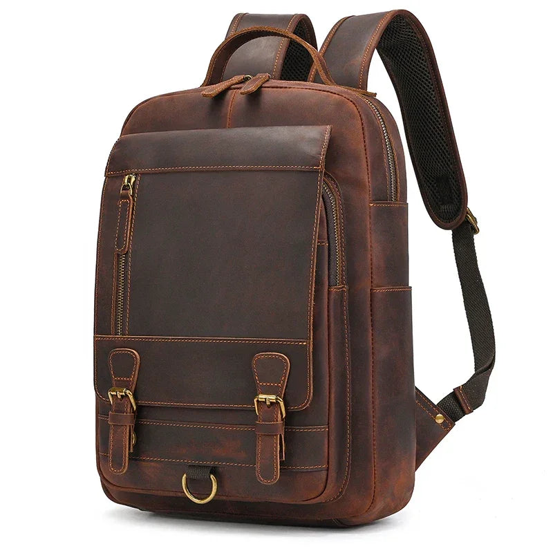 Sac à Dos Homme en Cuir Marron Foncé - Sangles à Boucles