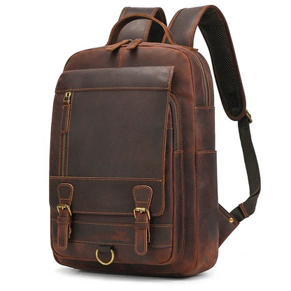 Sac à Dos Homme en Cuir Marron Foncé - Sangles à Boucles