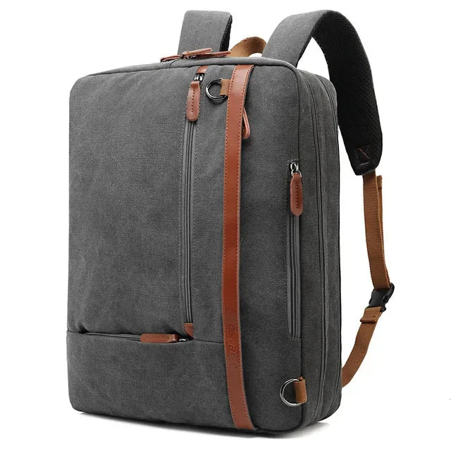 Sac à Dos Ordinateur Convertible Gris - Finition Cuir Orange