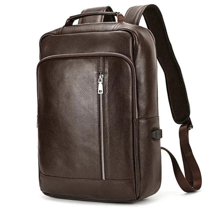 Sac à Dos Pour Homme en Cuir Noir - Poche Zippée Sobre et Chic