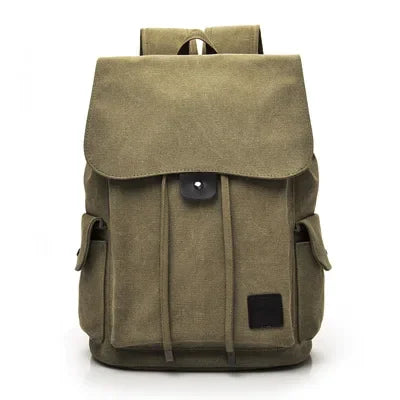 Sac à Dos en Toile Kaki pour Homme - Rabat à Poches Vintage