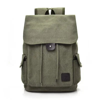 Sac à Dos en Toile Kaki pour Homme - Rabat à Poches Vintage