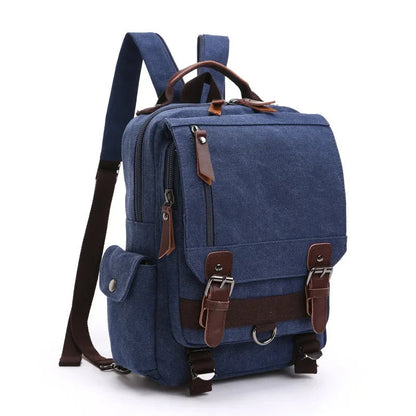 Sac à Dos Vintage Toile Kaki Homme Finitions Cuir Marron