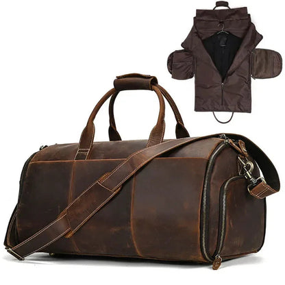 Sac de Voyage Costume Homme Marron Foncé - Sac Cuir Cylindrique