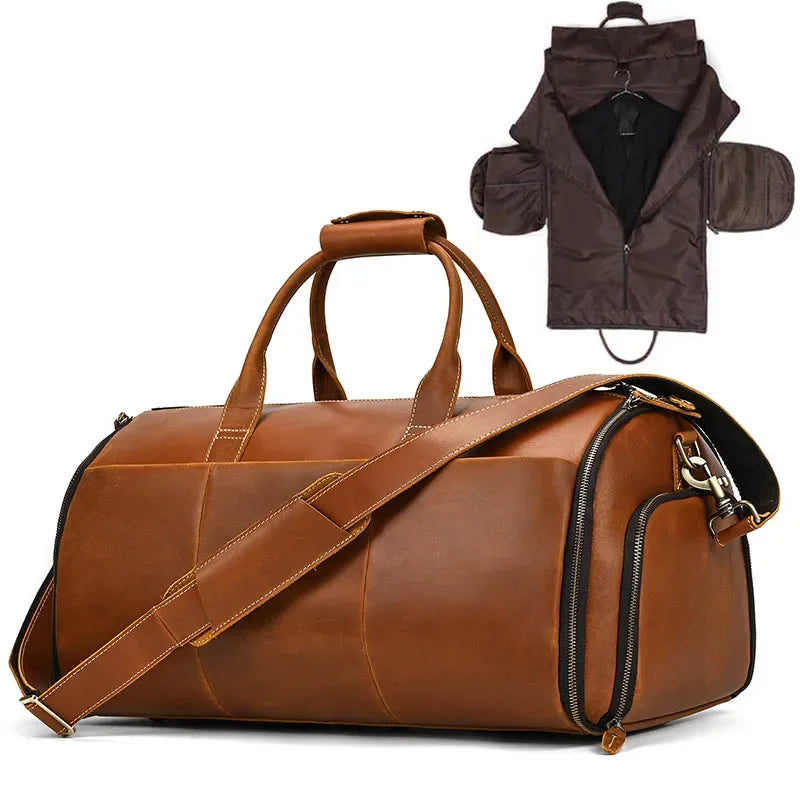 Sac de Voyage Costume Homme Marron Foncé - Sac Cuir Cylindrique