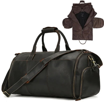 Sac de Voyage Costume Homme Marron Foncé - Sac Cuir Cylindrique