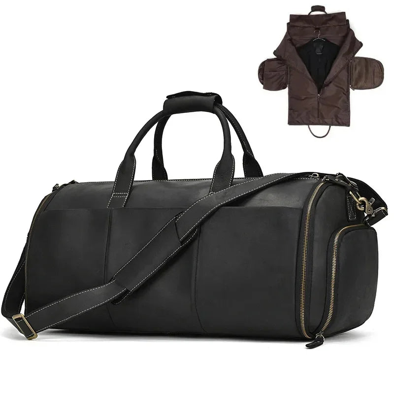 Sac de Voyage Costume Homme Marron Foncé - Sac Cuir Cylindrique