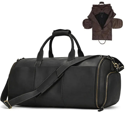 Sac de Voyage Costume Homme Marron Foncé - Sac Cuir Cylindrique