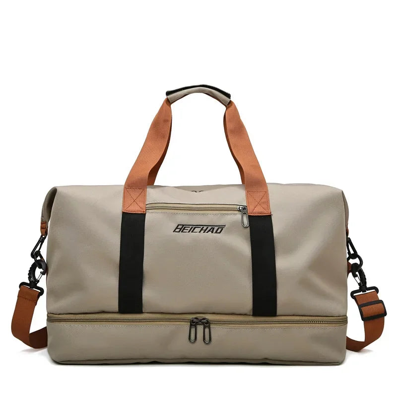 Sac de Voyage en Tissu Camel Homme - Sac Week-end Multipoche