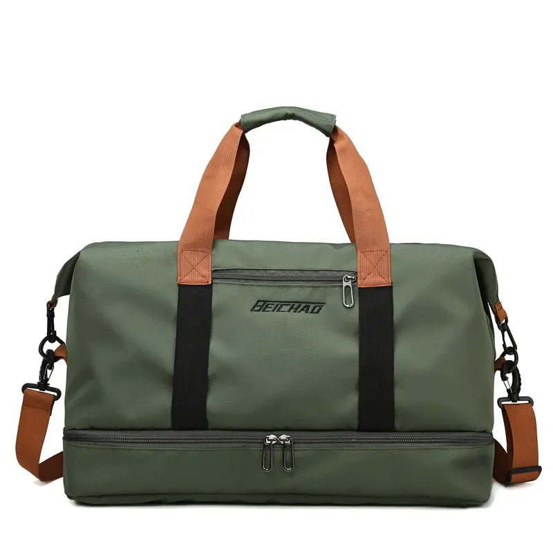 Sac de Voyage en Tissu Camel Homme - Sac Week-end Multipoche