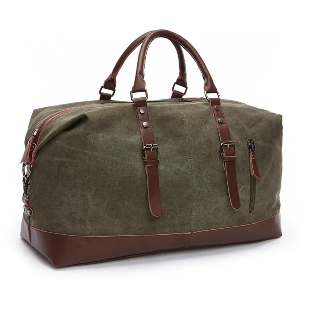 Sac de Voyage en Toile Marron Homme - Sac Week-end Vintage