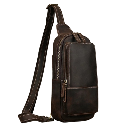 Sacoche Poitrine Homme Marron, Sac de Sport en Cuir Souple