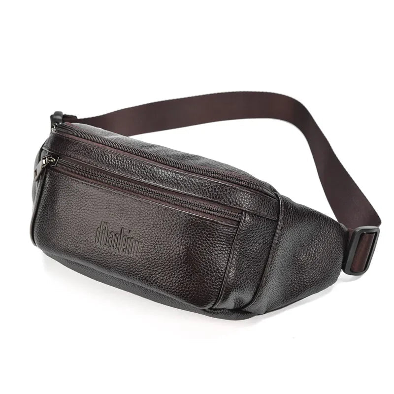 Sacoche Banane Bandoulière Homme en Cuir, Anneau Métallique