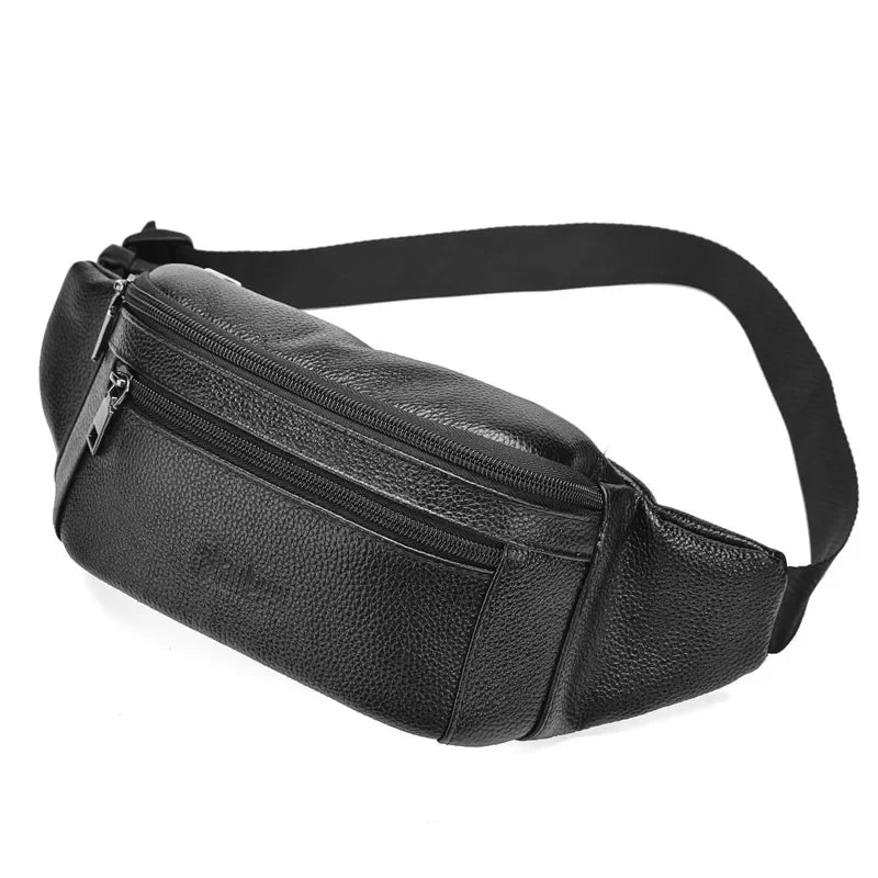 Sacoche Banane Bandoulière Homme en Cuir, Anneau Métallique