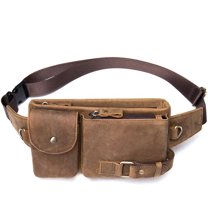 Sacoche Banane Luxe Homme en Cuir, Double Compartiment Marron