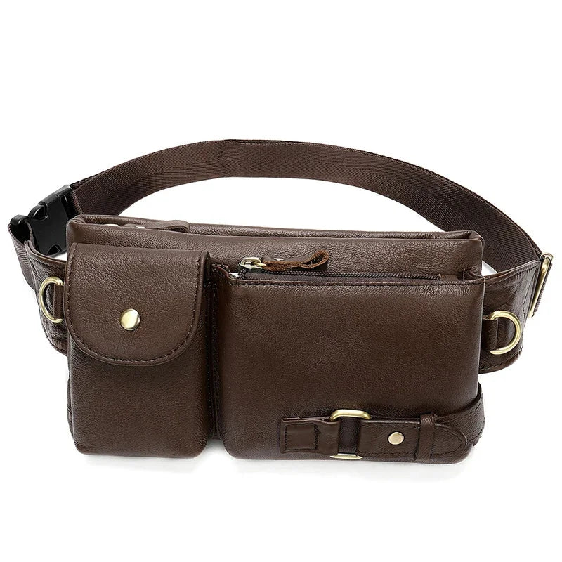 Sacoche Banane Luxe Homme en Cuir, Double Compartiment Marron