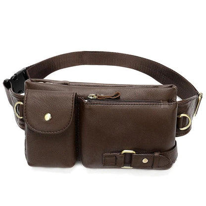 Sacoche Banane Luxe Homme en Cuir, Double Compartiment Marron