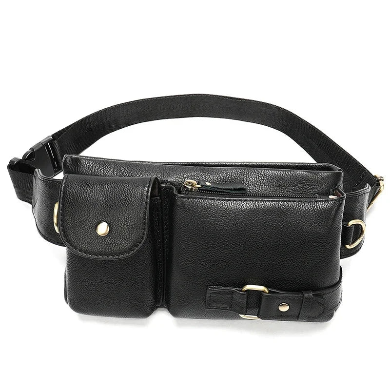 Sacoche Banane Luxe Homme en Cuir, Double Compartiment Marron