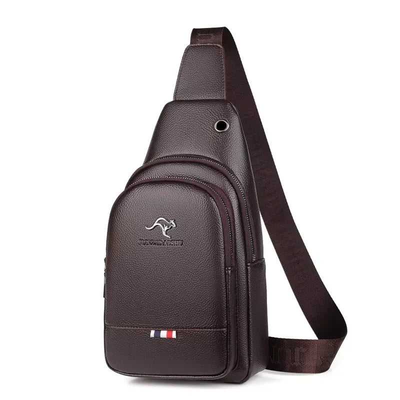 Sacoche Bandoulière Homme en Cuir, Compartiment Zippé Avant
