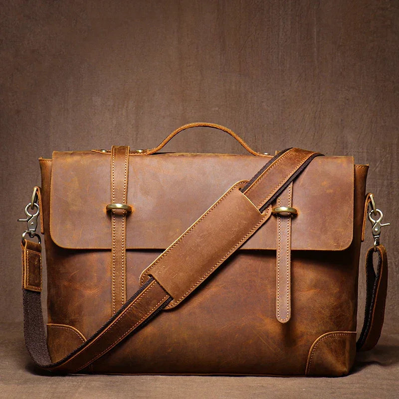 Sacoche Cartable Cuir Homme, Style Rétro avec Poignée Ronde