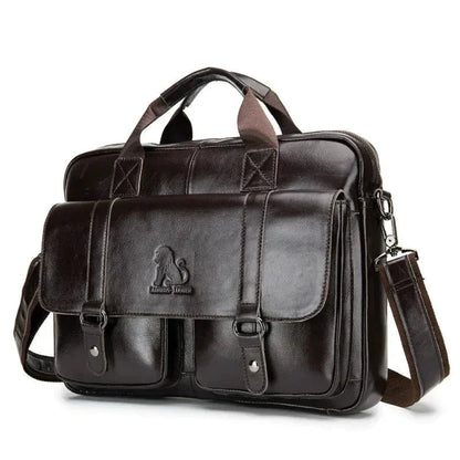 Sacoche Cartable Homme en Cuir, Double Poche Frontale Zippée