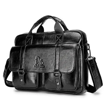 Sacoche Cartable Homme en Cuir, Double Poche Frontale Zippée