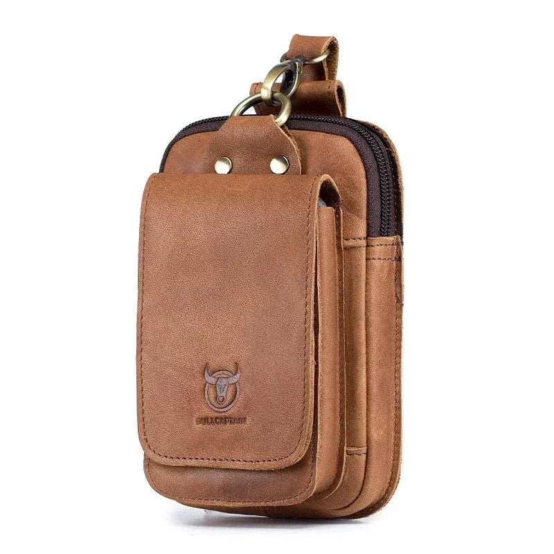 Sacoche Ceinture Homme Cuir Véritable Marron Format Compact