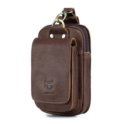 Sacoche Ceinture Homme Cuir Véritable Marron Format Compact