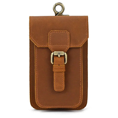 Sacoche Ceinture Homme Cuir Cognac Fermoir Mousqueton Robuste