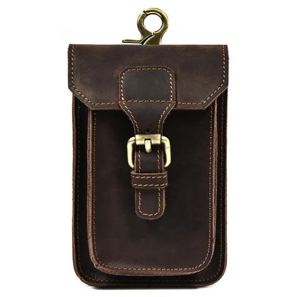 Sacoche Ceinture Homme Cuir Cognac Fermoir Mousqueton Robuste