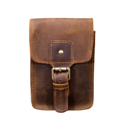 Sacoche Ceinture Homme Cuir Marron Vieilli Boucle Authentique