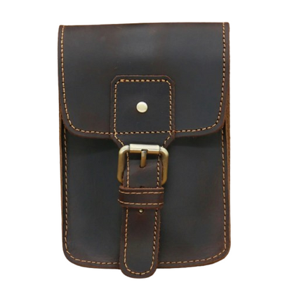 Sacoche Ceinture Homme Cuir Marron Vieilli Boucle Authentique
